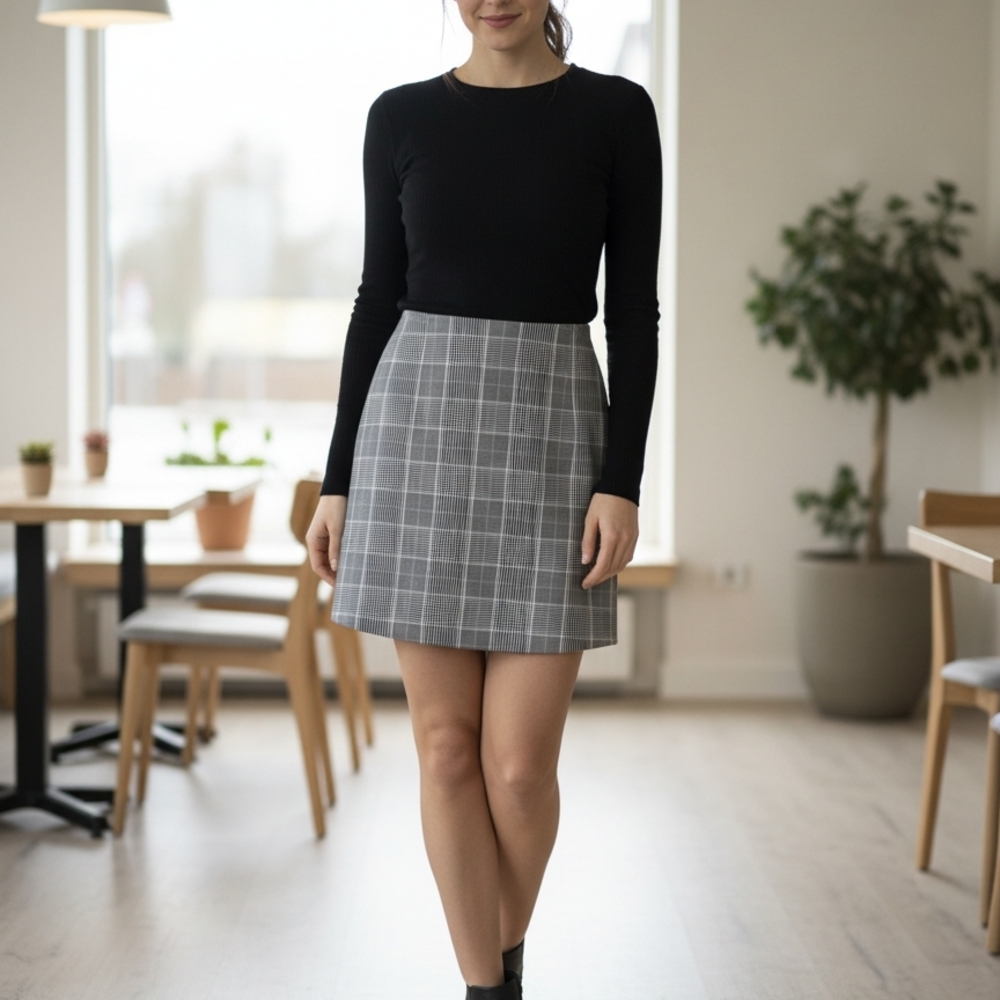 H&M Gray Plaid A-Line Mini Skirt